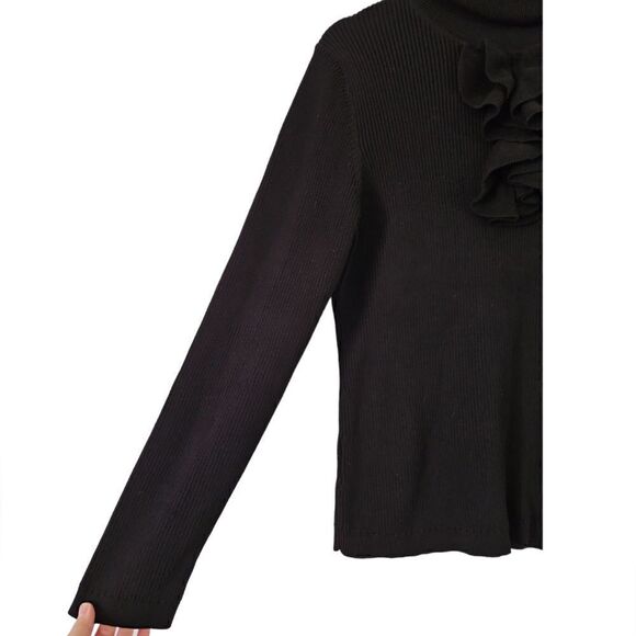 Talbots Cotton Blend Turtle Neck Pullover Ruffled Collar Sweater Black Classy L - Picture 6 of 13